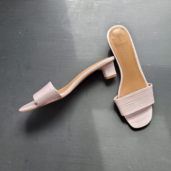 WHO WHAT WEAR Nicola Block Sandal - Lavender Faux Croc Vegan Leather - New - Picture 3 of 8